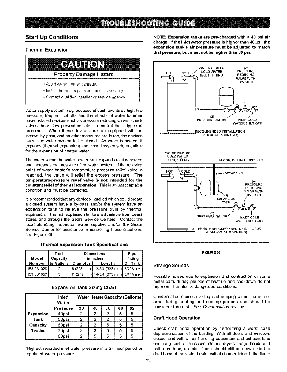 Start up conditions, Caution | Kenmore POWER MISER 153.33926 User Manual | Page 23 / 32