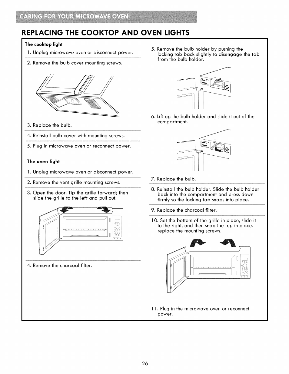 Replacing the cooktop and oven lights | Kenmore ELITE 721.86003 User Manual | Page 26 / 33