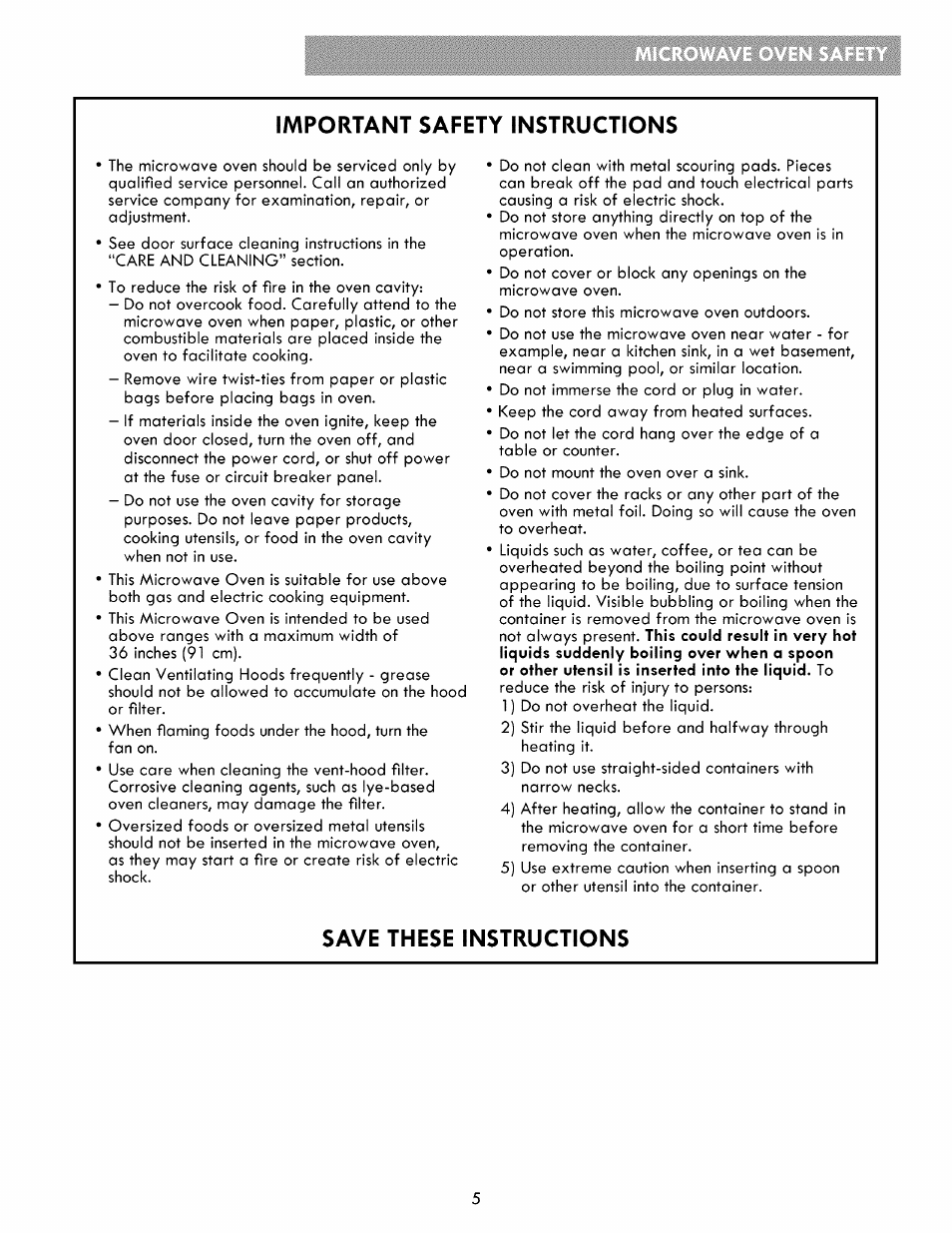 Important safety instructions, Save these instructions | Kenmore ELITE 721.86003 User Manual | Page 5 / 33