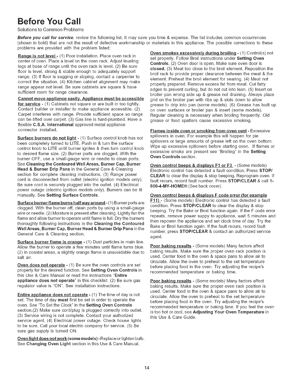 Before you call | Kenmore 790.7116 User Manual | Page 14 / 16