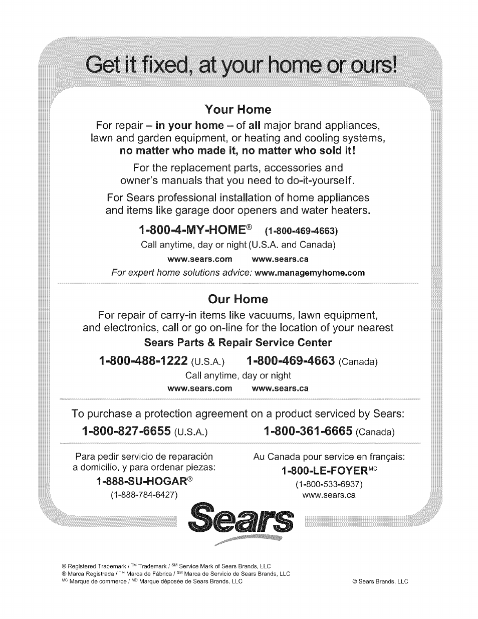 888-su-hogar, Éét it, Yoyr home | Our home | Kenmore 790.7116 User Manual | Page 16 / 16