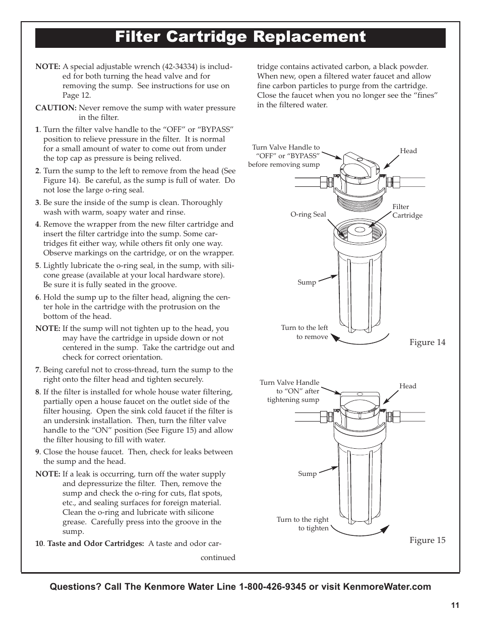 Filter cartridge replacement | Kenmore 625.38445 User Manual | Page 11 / 16