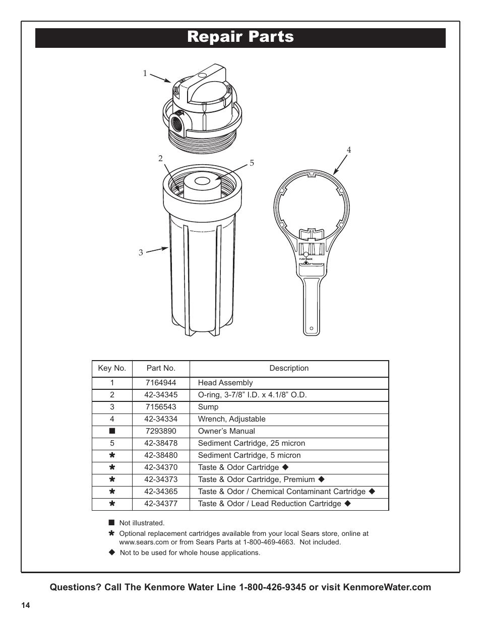 Repair parts | Kenmore 625.38445 User Manual | Page 14 / 16