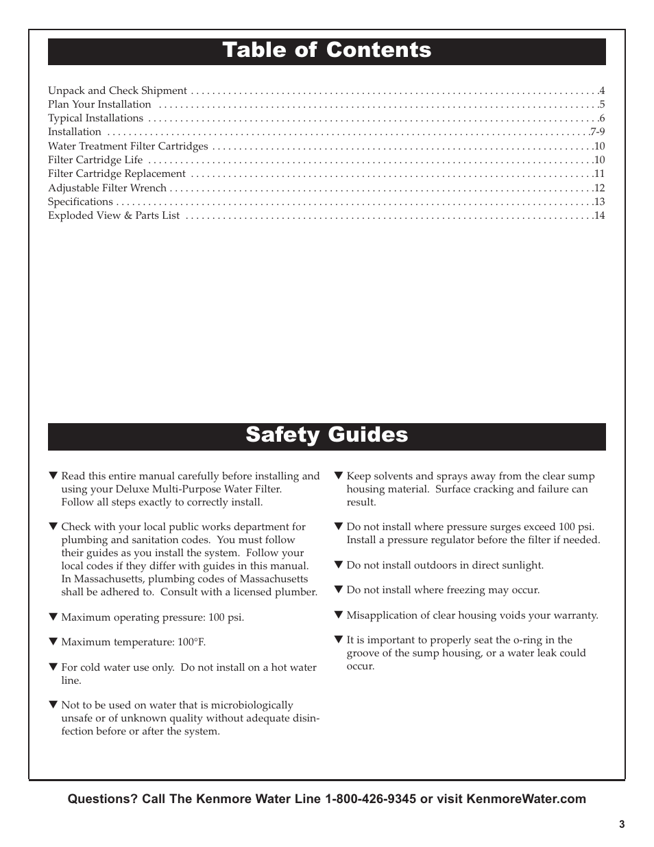 Table of contents safety guides | Kenmore 625.38445 User Manual | Page 3 / 16