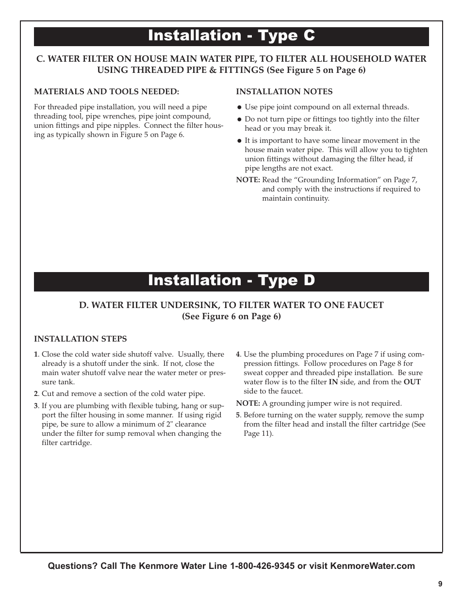 Installation - type c, Installation - type d | Kenmore 625.38445 User Manual | Page 9 / 16