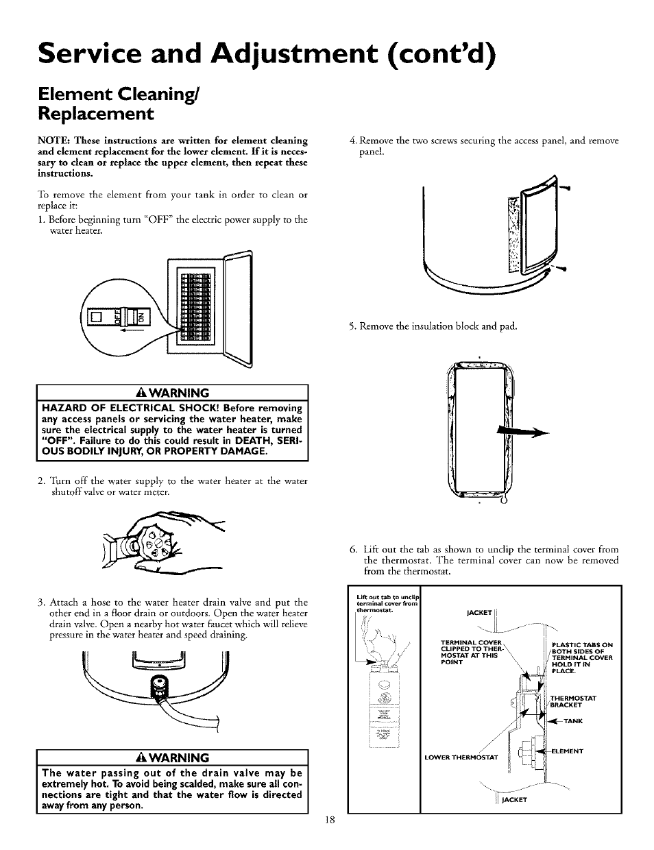 Element cleaning/ replacement, Element cleaning and replacement -20, Service and adjustment (cont’d) | Kenmore POWER MISER 153.32676 User Manual | Page 18 / 32