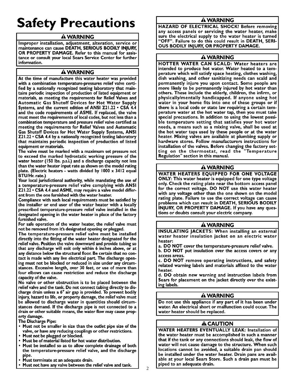 Safety precautions, A warning, A caution | Kenmore POWER MISER 153.32676 User Manual | Page 2 / 32