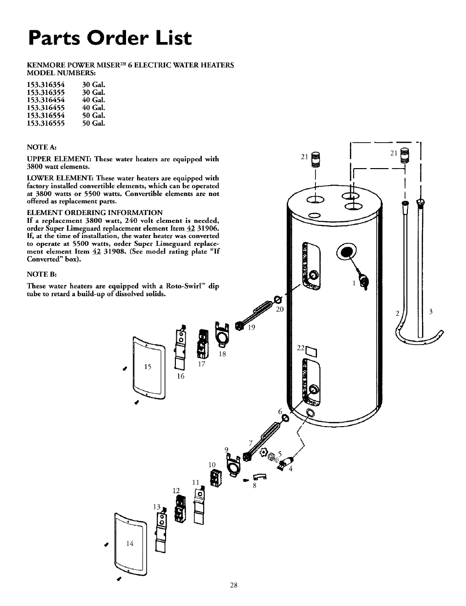 Parts order list | Kenmore POWER MISER 153.32676 User Manual | Page 28 / 32