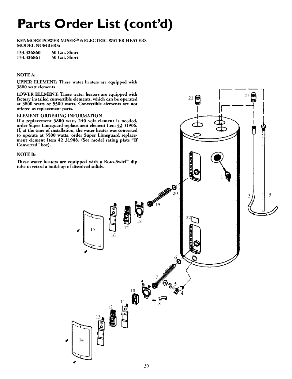 Parts order list (cont’d) | Kenmore POWER MISER 153.32676 User Manual | Page 30 / 32