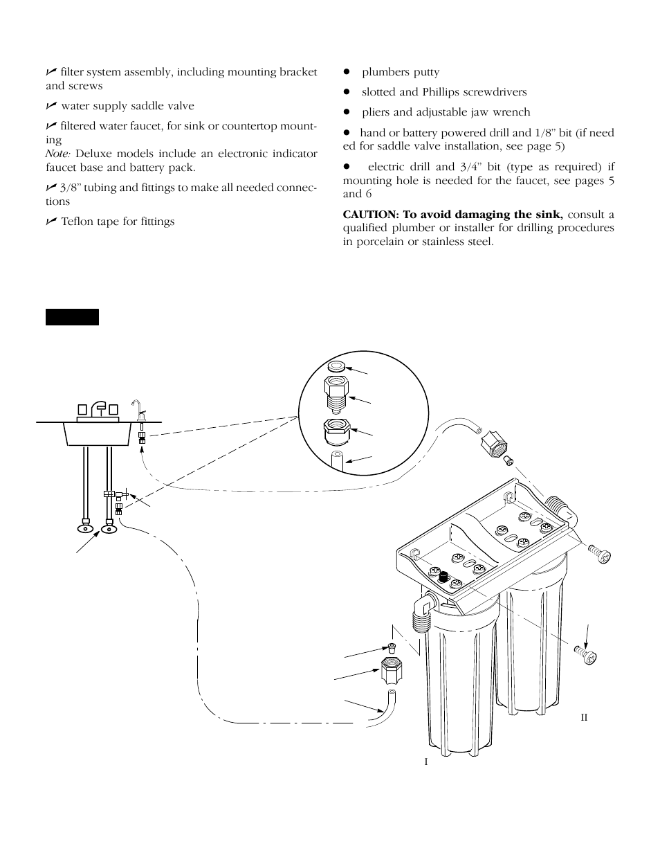 Parts of the system, Materials and tools needed, Typical undersink installation | Kenmore 625.343920 User Manual | Page 4 / 12