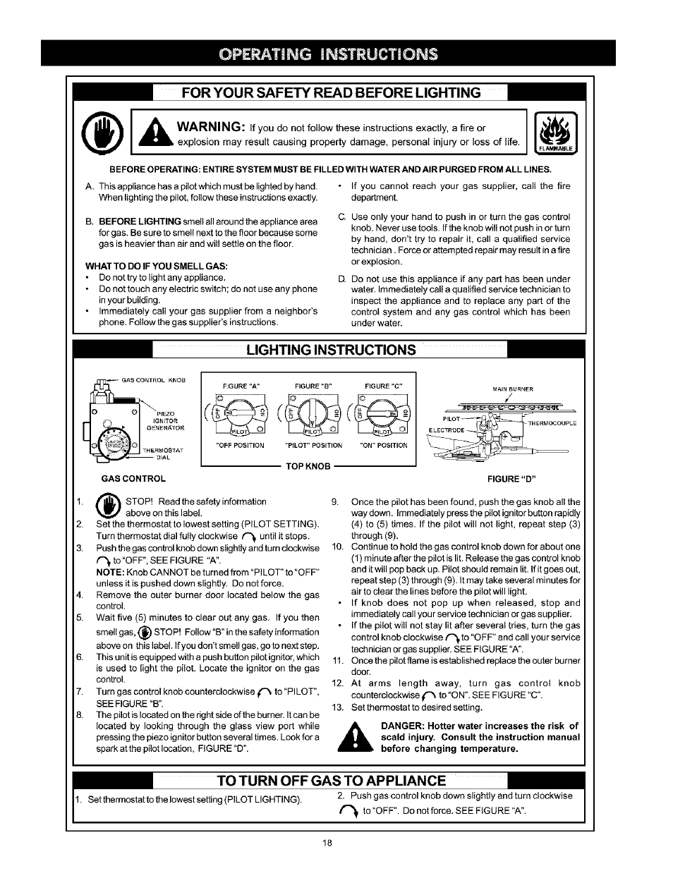 For your safety read before lighting, Lighting instructions | Kenmore THE ECONOMIZER 153.333545 User Manual | Page 18 / 28