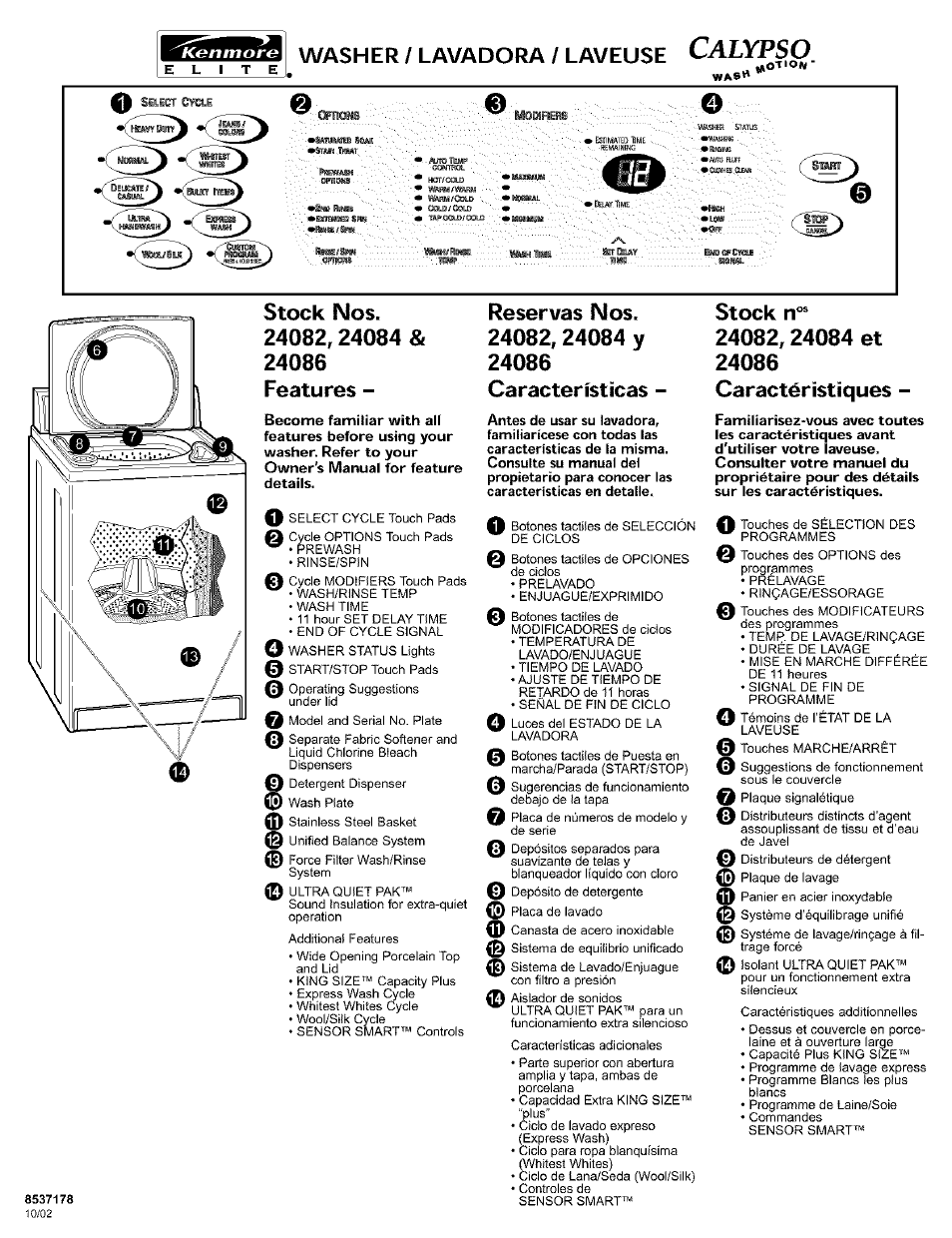 Kenmore CALYPSO 24082 User Manual | 1 page