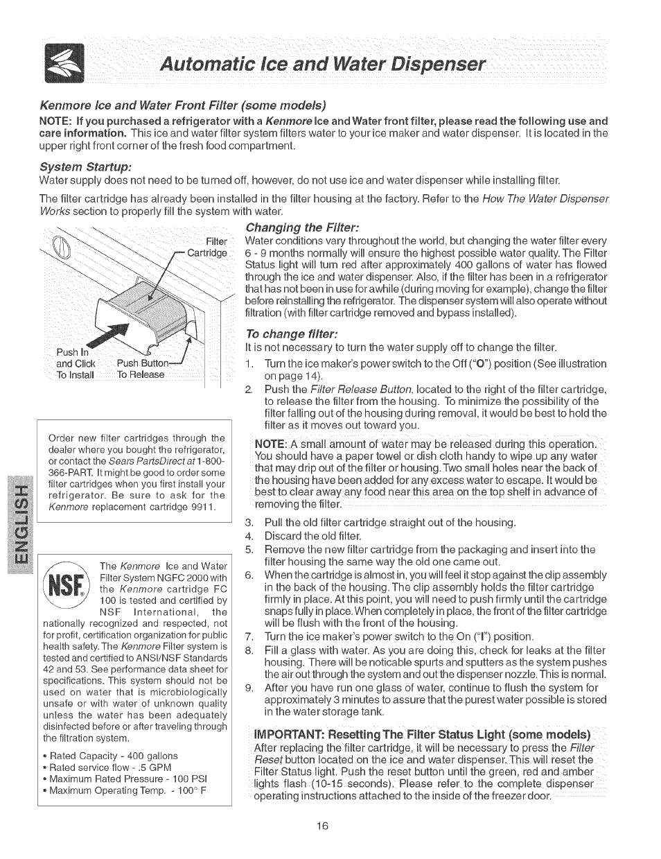 Amomatic 'ice and wateiwmpensei | Kenmore 2535567340A User Manual | Page 16 / 24