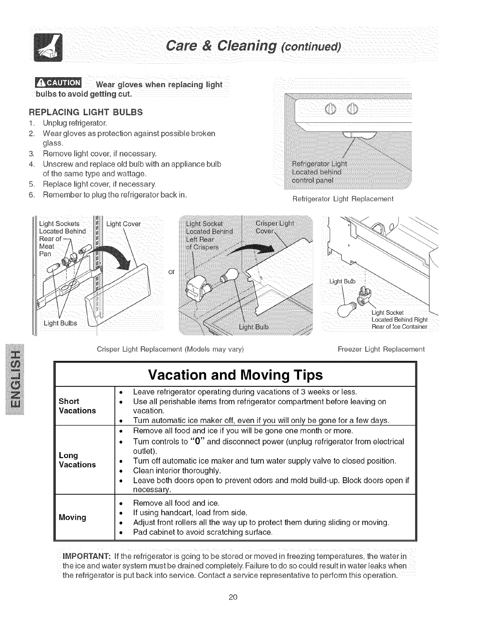 Vacation and moving tips, Gam, :é-g,ieamng | Kenmore 2535567340A User Manual | Page 20 / 24