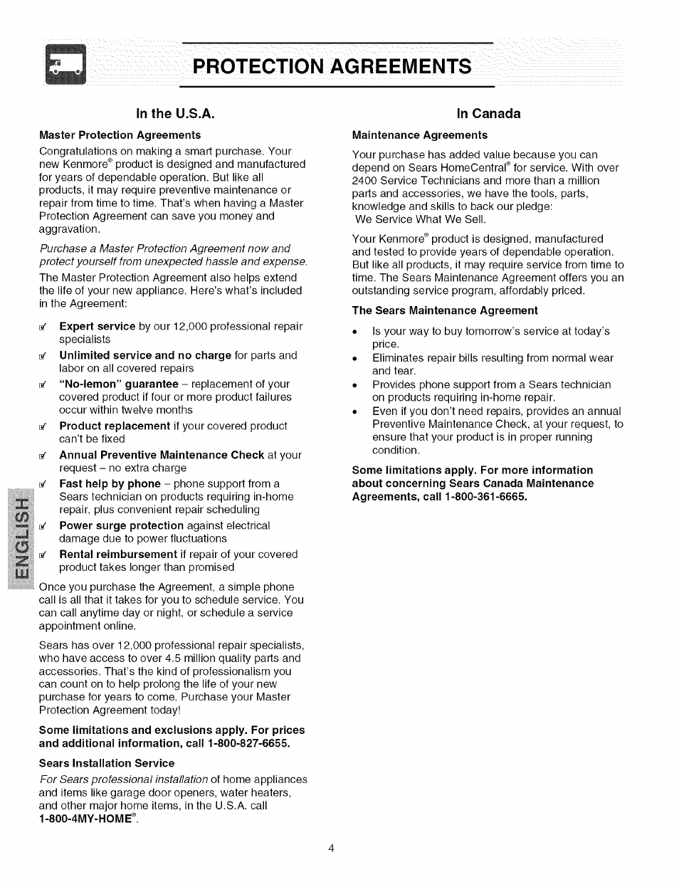 Protection agreements, Protection agreements : l.il | Kenmore 2535567340A User Manual | Page 4 / 24