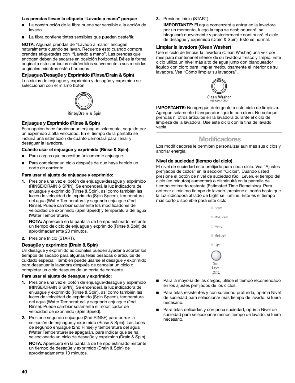 Modificadores | Kenmore elite 2709 User Manual | Page 40 / 76