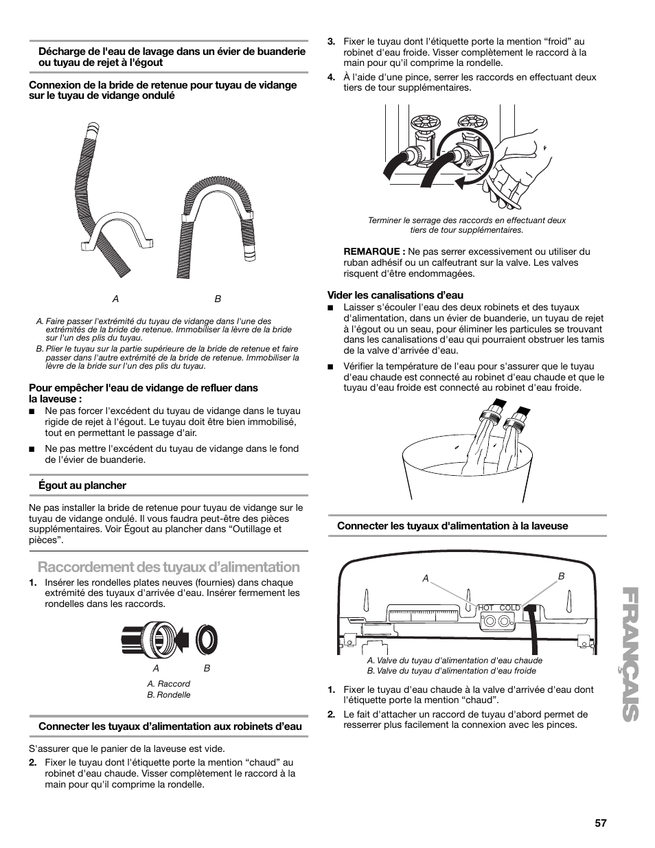 Raccordement des tuyaux d’alimentation | Kenmore elite 2709 User Manual | Page 57 / 76