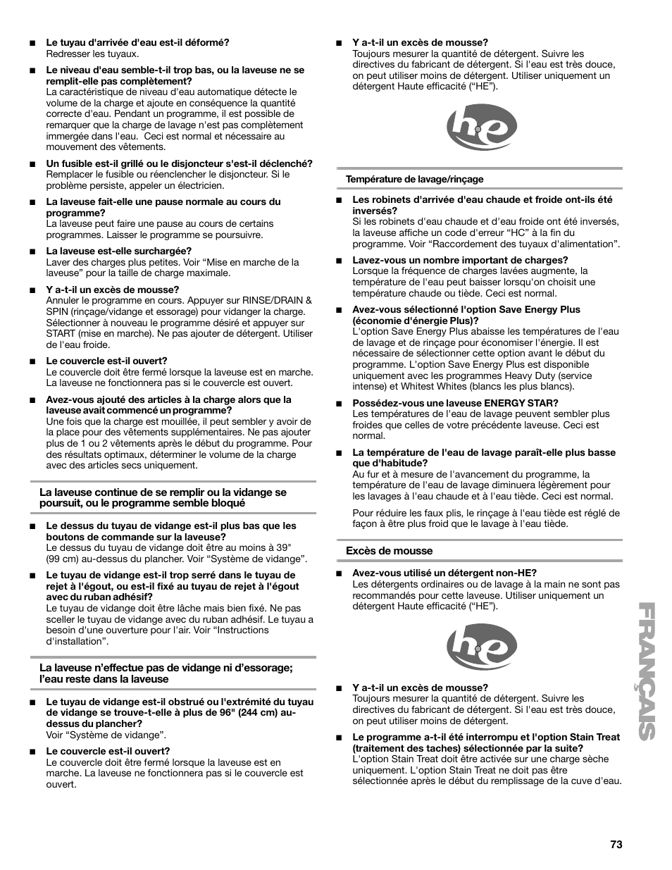 Kenmore elite 2709 User Manual | Page 73 / 76