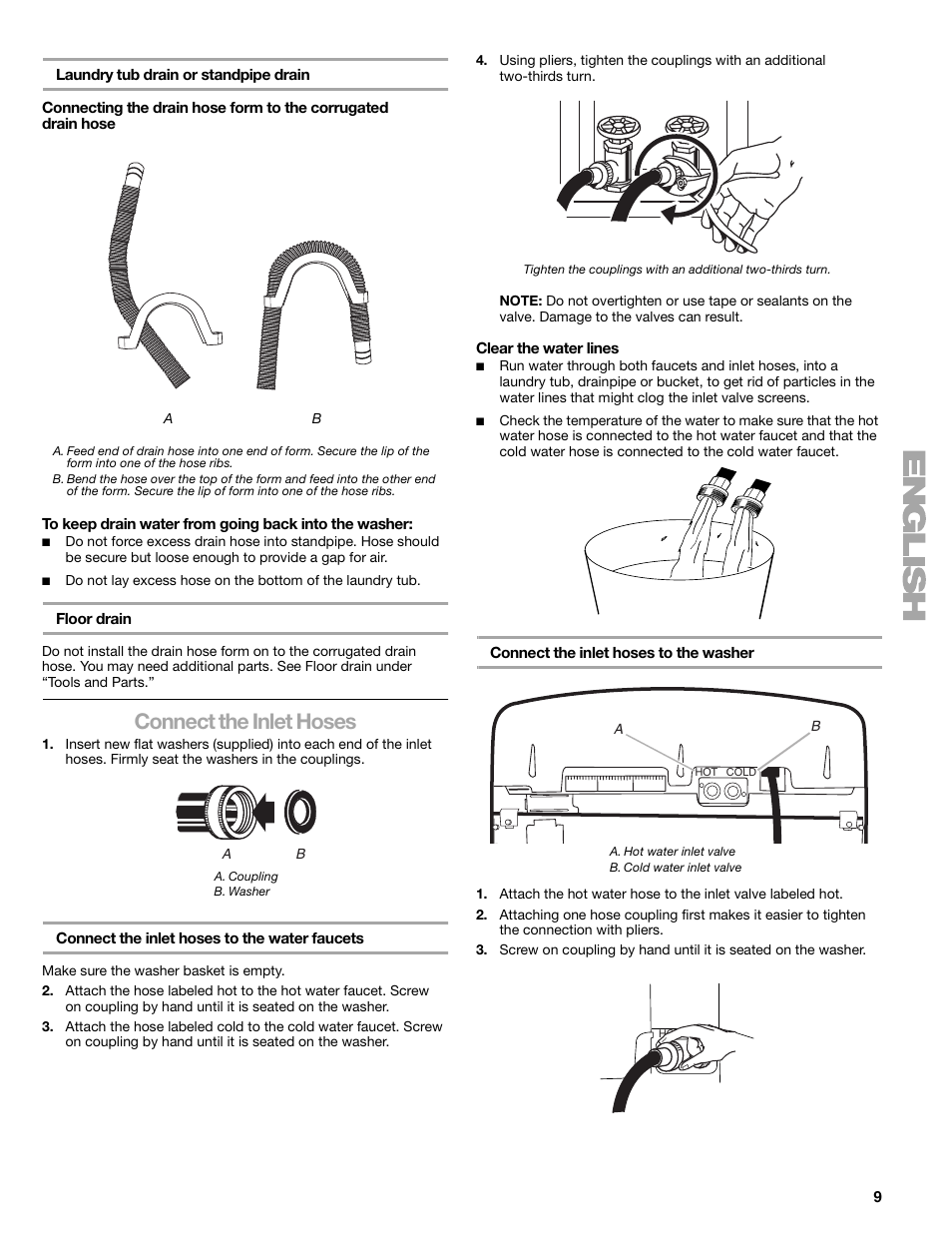 Connect the inlet hoses | Kenmore elite 2709 User Manual | Page 9 / 76