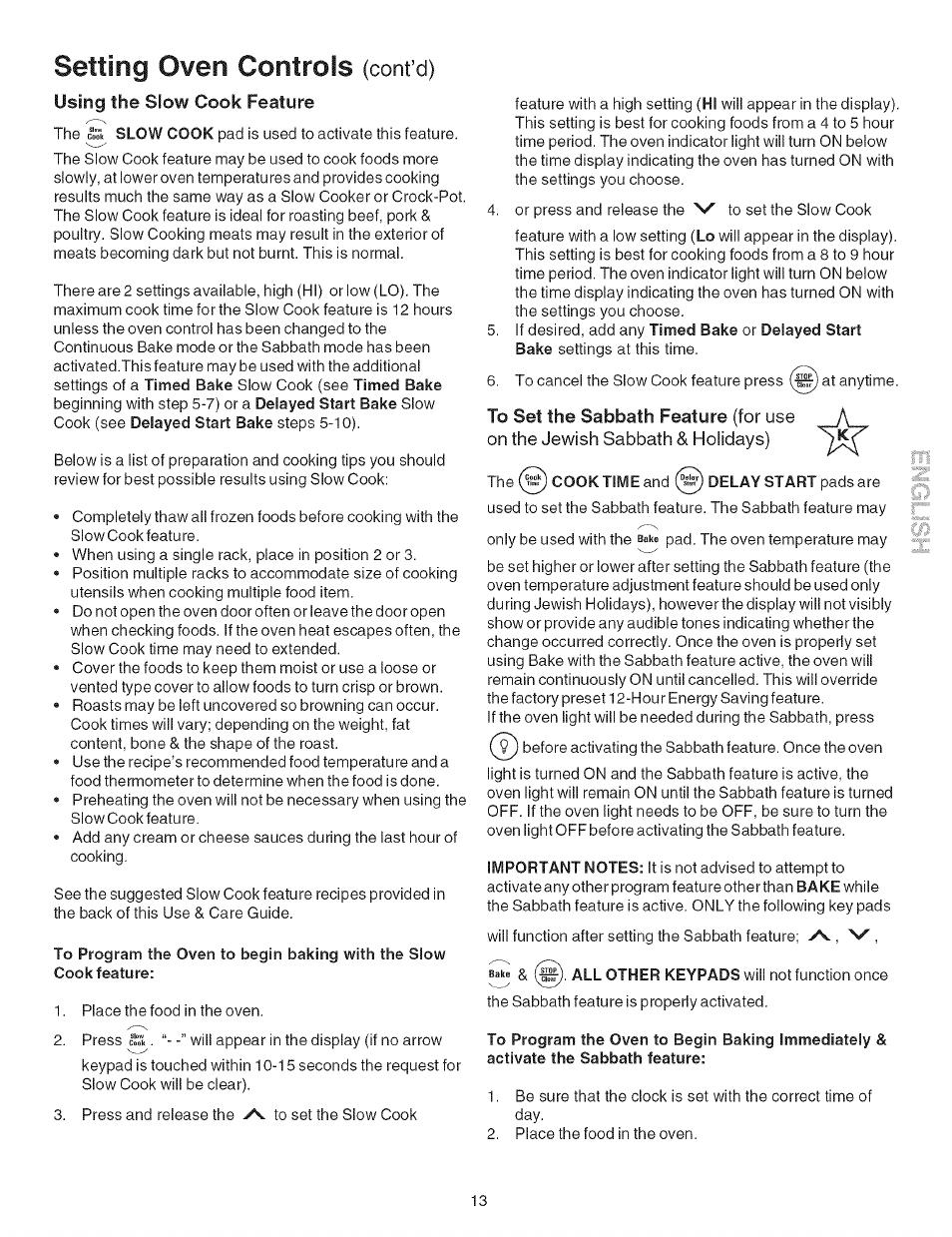 Setting oven controls, Cont’d) | Kenmore 7881 User Manual | Page 13 / 23