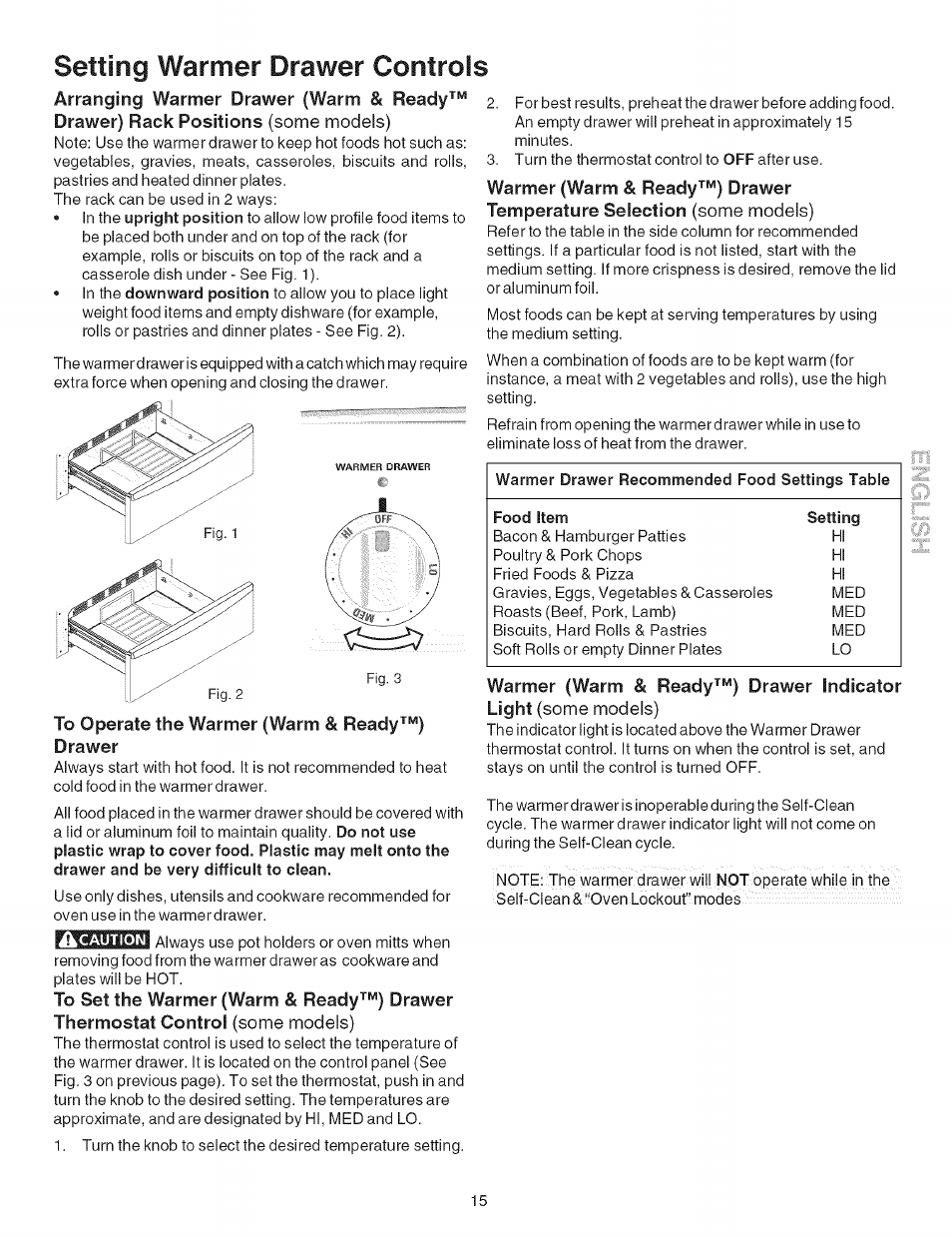 Setting warmer drawer controls | Kenmore 7881 User Manual | Page 15 / 23