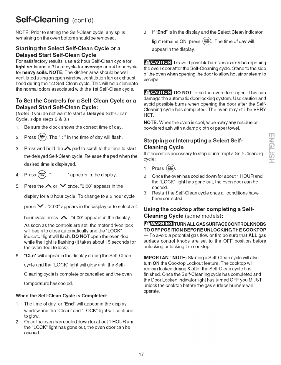 Self-cleaning (cont’d), When the self-clean cycle is completed, Self-cleaning | Cont’d) | Kenmore 7881 User Manual | Page 17 / 23