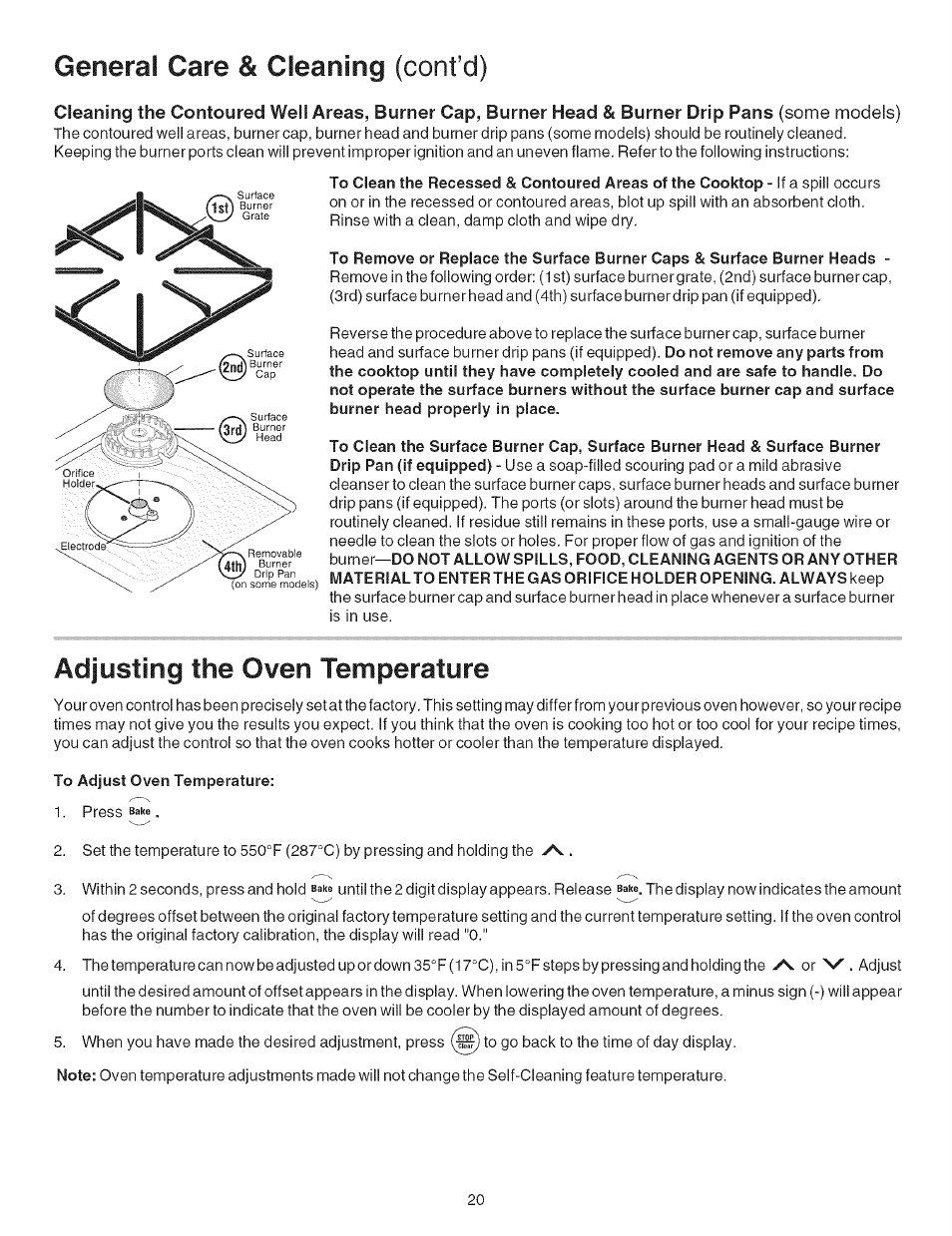 General care & cleaning (cont’d), Adjusting the oven temperature | Kenmore 7881 User Manual | Page 20 / 23