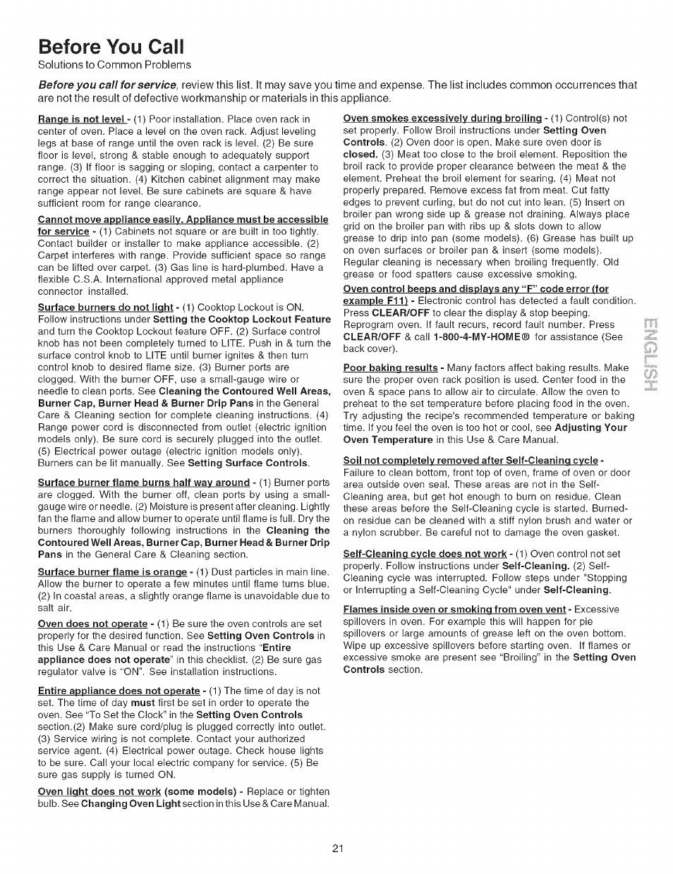 Before you call | Kenmore 7881 User Manual | Page 21 / 23