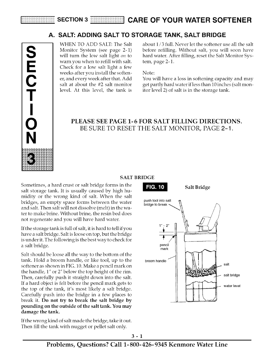 A. salt: adding salt to storage tank, salt bridge, Salt bridge, Salt: adding to the storage tank / salt bridge -1 | Kenmore ULTRASOFT 280 User Manual | Page 16 / 36