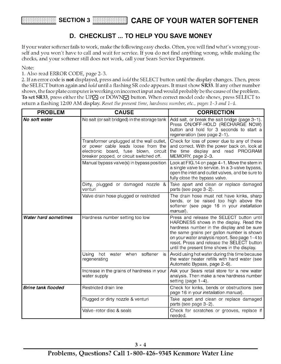 D. checklist ... to help you save money, Care of your water softener | Kenmore ULTRASOFT 280 User Manual | Page 19 / 36