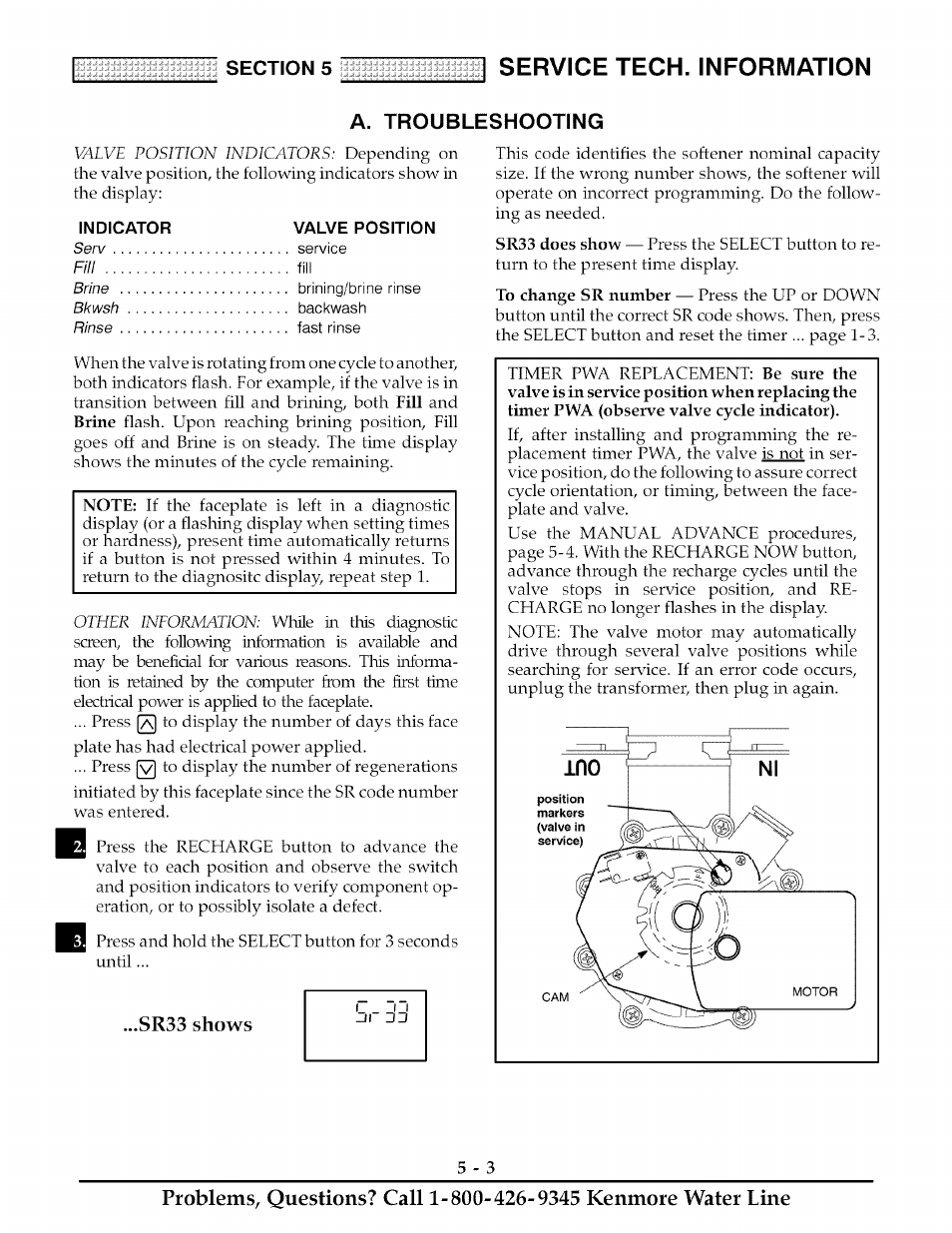 A. troubleshooting, Sr33 shows, Service tech. information | Kenmore ULTRASOFT 280 User Manual | Page 24 / 36