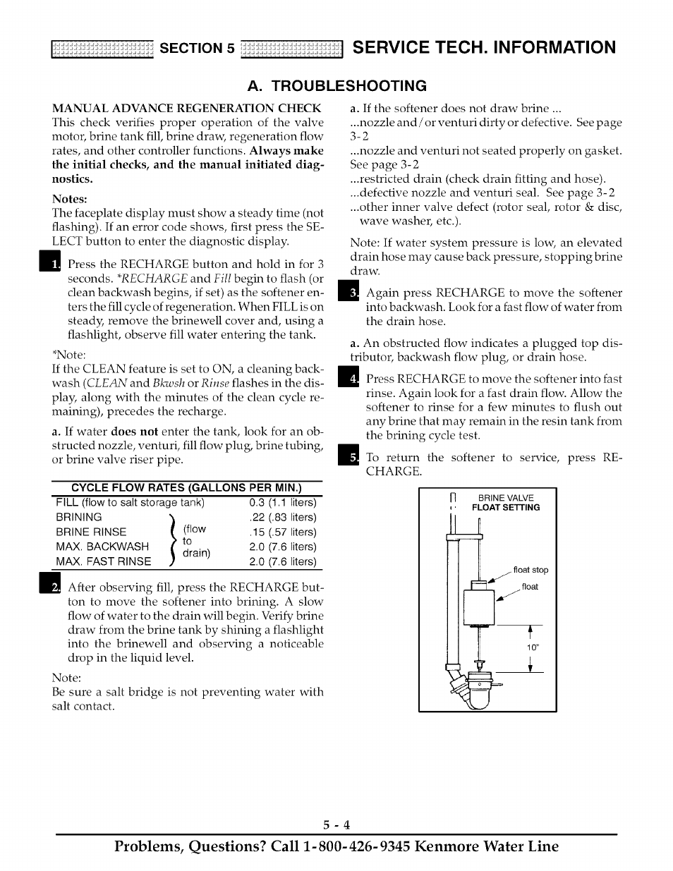 A. troubleshooting, Manual advance regeneration check, Notes | Service tech. information | Kenmore ULTRASOFT 280 User Manual | Page 25 / 36