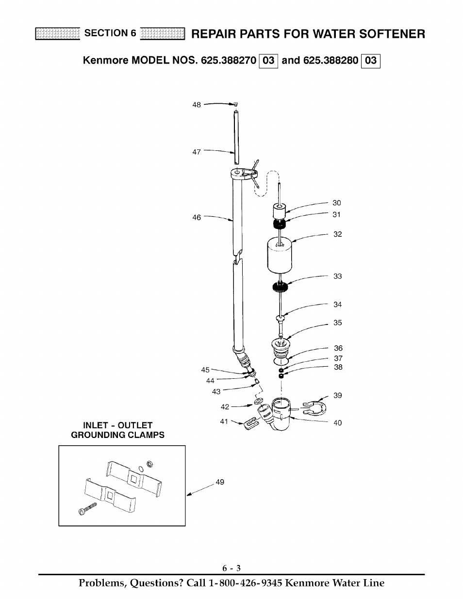 Repair parts for water softener | Kenmore ULTRASOFT 280 User Manual | Page 32 / 36