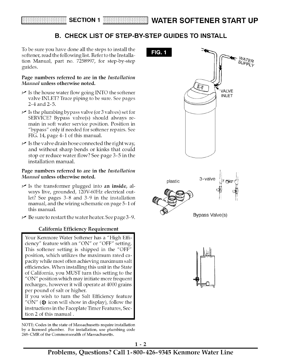 B. check list of gtep-by-step guides to install, California efficiency requirement, Check list of step-by-step guides to install -2 | Water softener start up | Kenmore ULTRASOFT 280 User Manual | Page 5 / 36