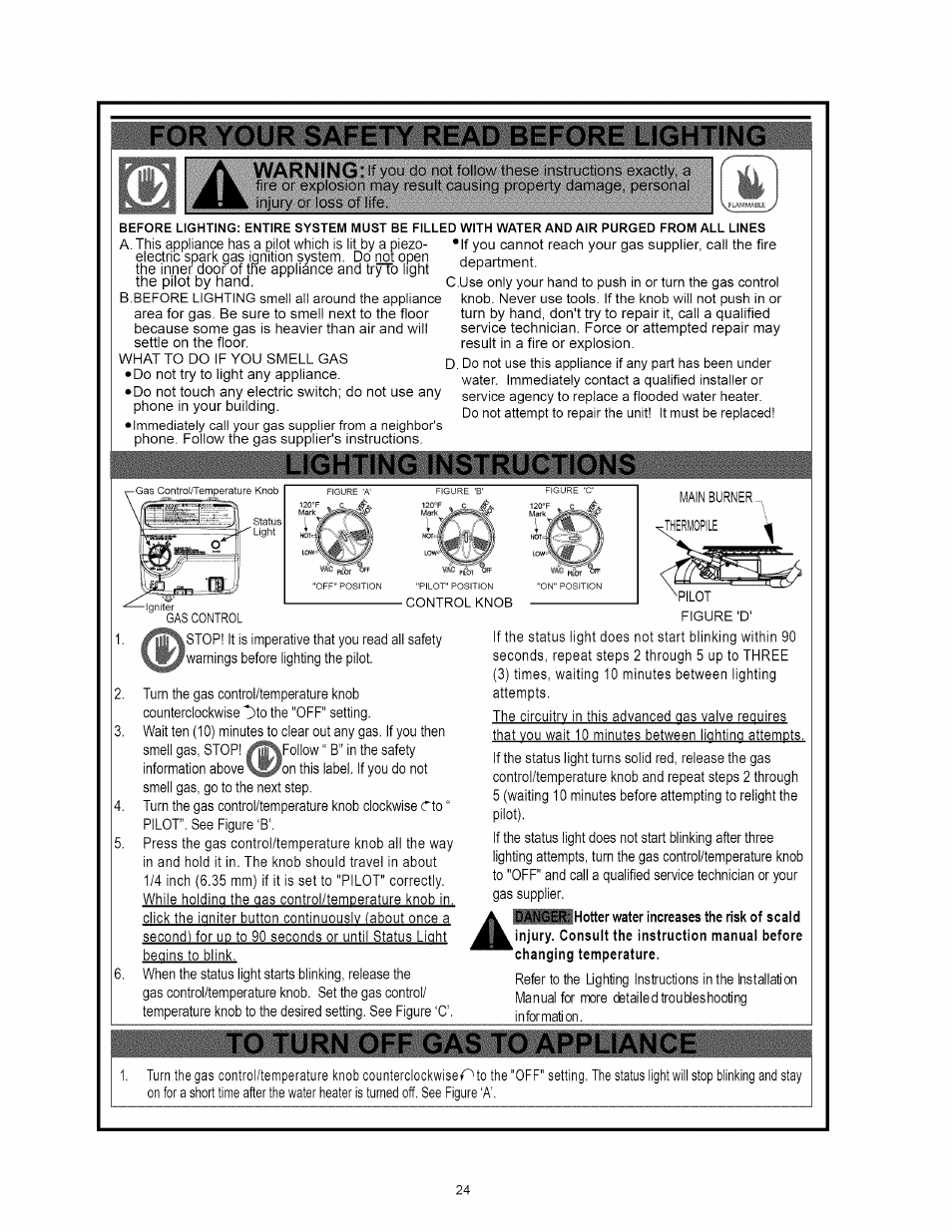 For your safety read before lighting, Lighting instructions | Kenmore 153.33114 User Manual | Page 24 / 44