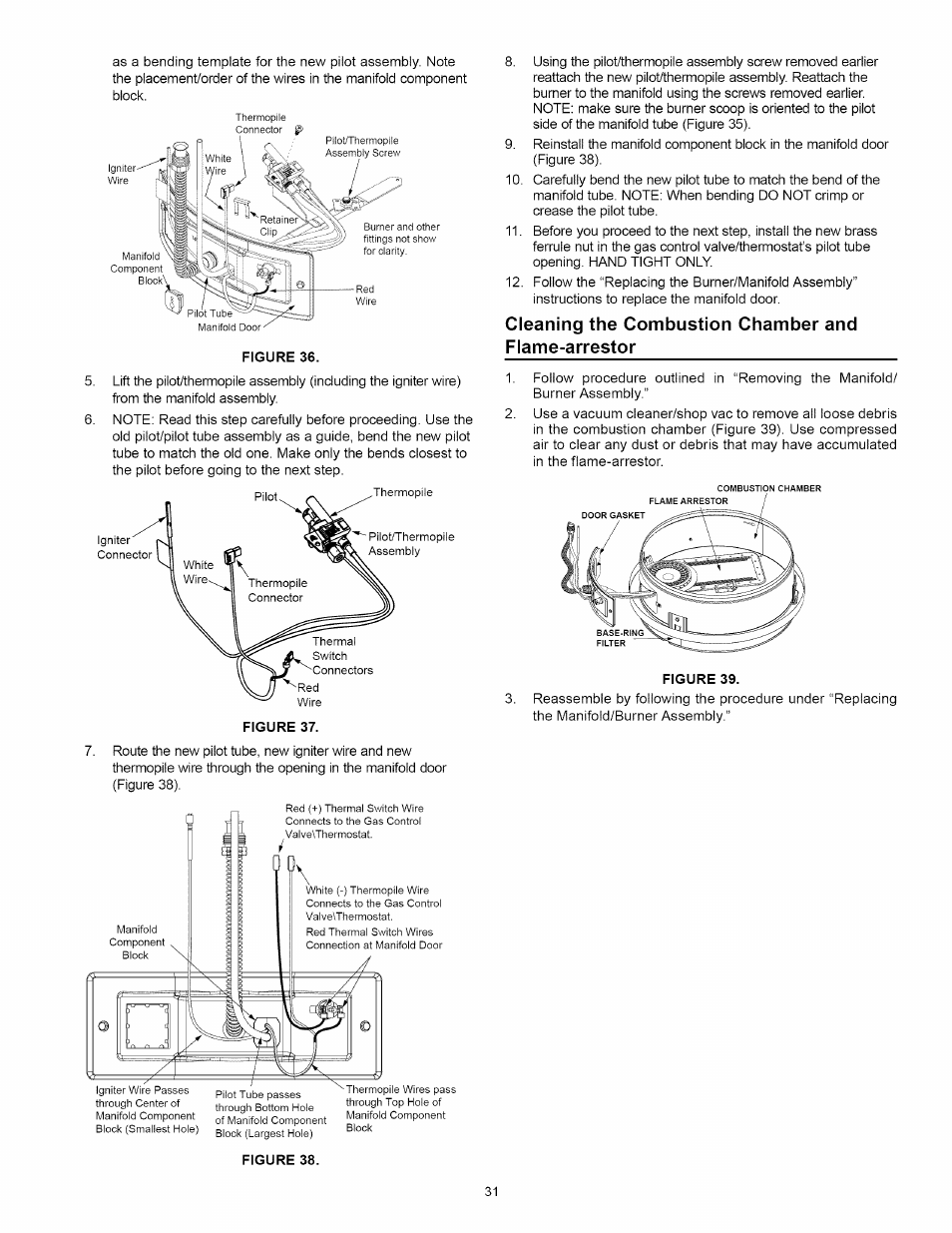 Cleaning the combustion chamber and flame-arrestor | Kenmore 153.33114 User Manual | Page 31 / 44