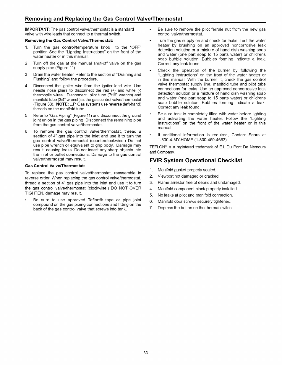 Fvir system operational checklist | Kenmore 153.33114 User Manual | Page 33 / 44