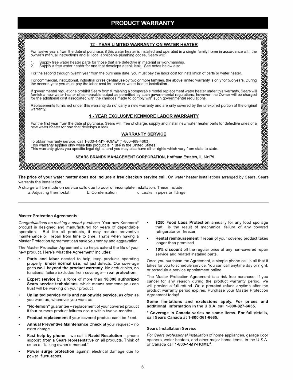 Product warranty | Kenmore 153.33114 User Manual | Page 6 / 44