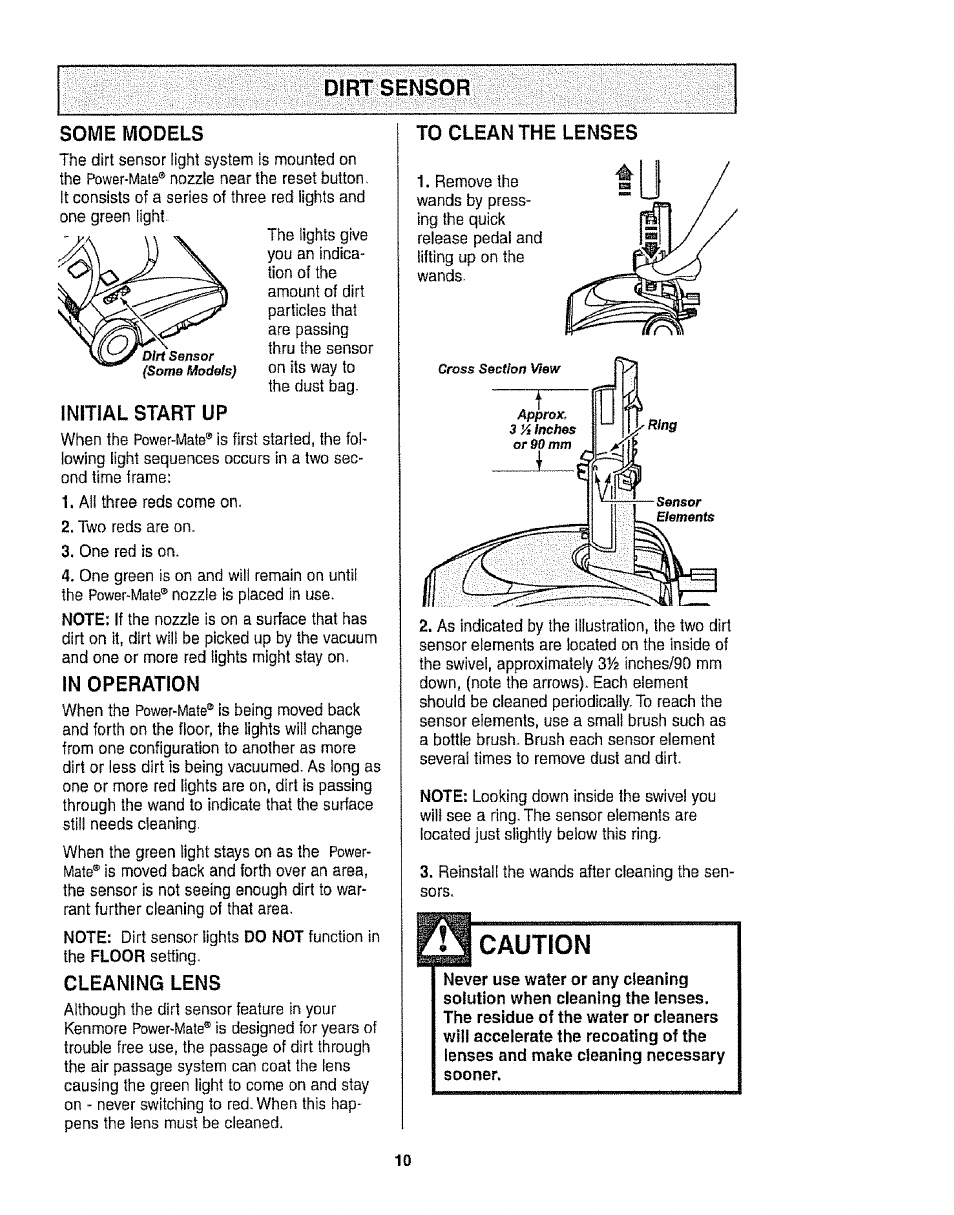 Dirt sensor, Caution | Kenmore 116.22813 User Manual | Page 10 / 40