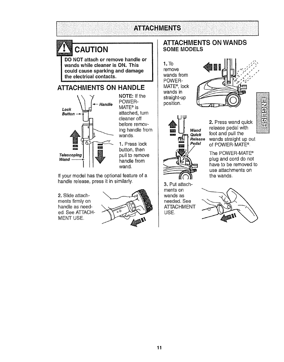 Caution, Attachments on handle, Attachments on wands | Some models | Kenmore 116.22813 User Manual | Page 11 / 40