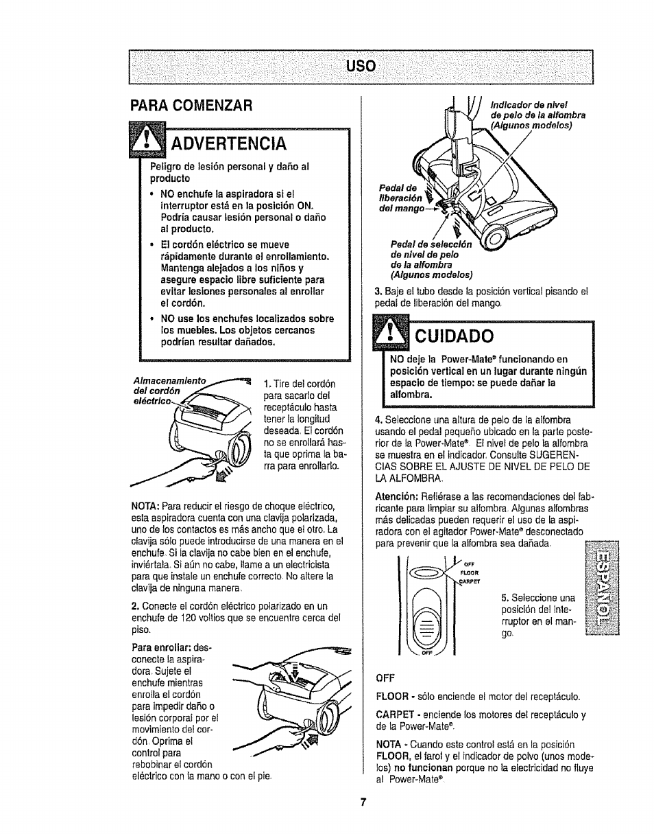 Para comenzar, Advertencia, Cuidado | Kenmore 116.22813 User Manual | Page 27 / 40