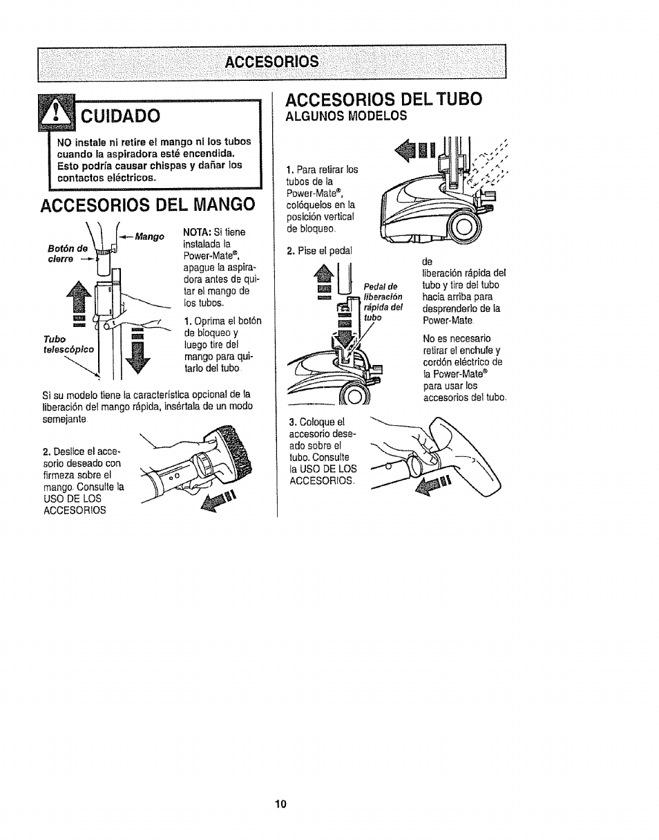 Accesorios del mango, Accesorios del tubo, Algunos modelos | Nildado | Kenmore 116.22813 User Manual | Page 30 / 40