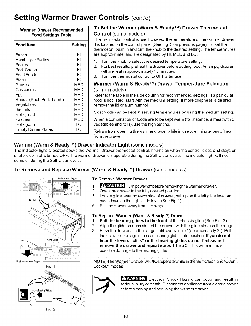 Setting warmer drawer controls, Cont d) | Kenmore 790.7872 User Manual | Page 16 / 24