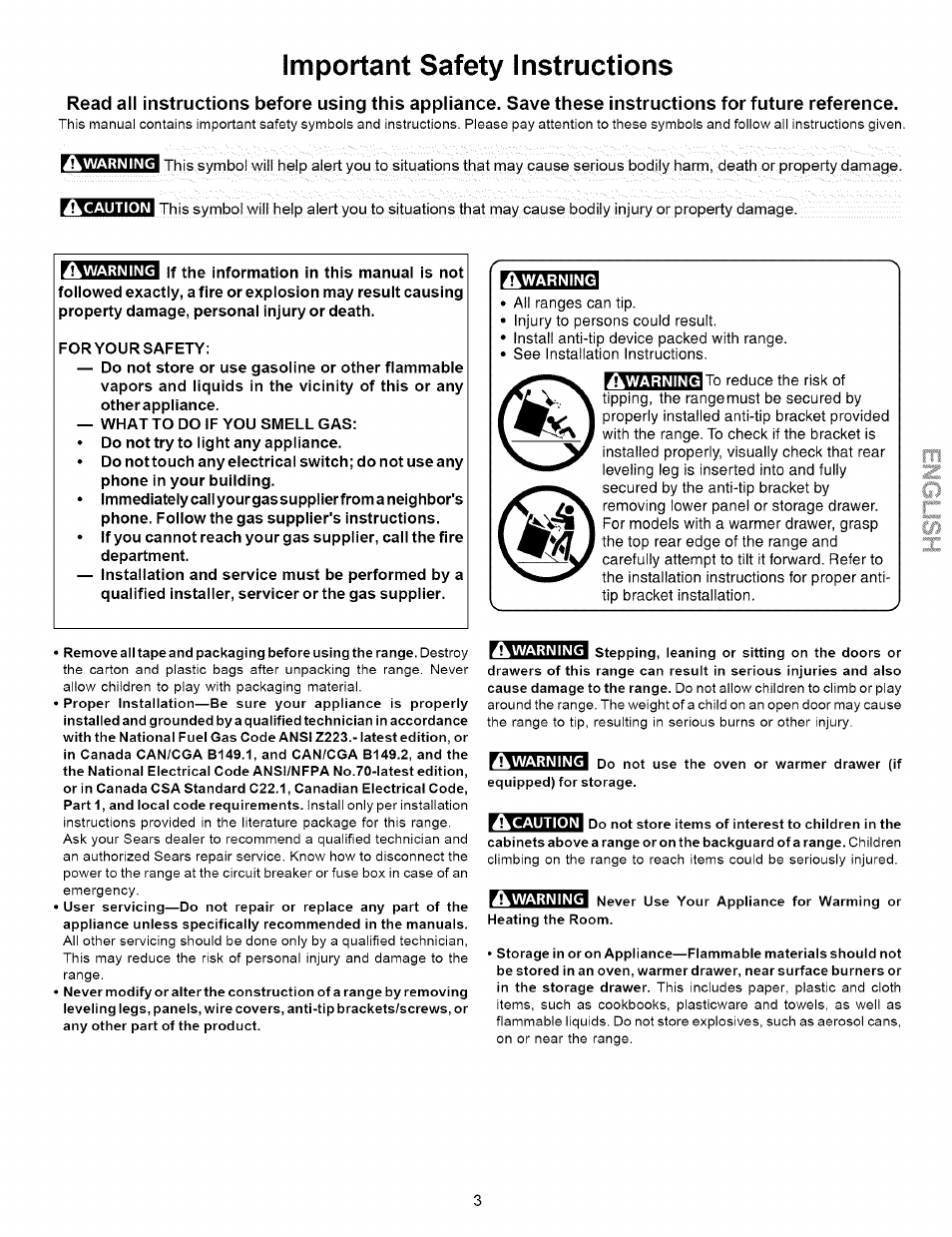 À warning, Important safety instructions | Kenmore 790.7872 User Manual | Page 3 / 24