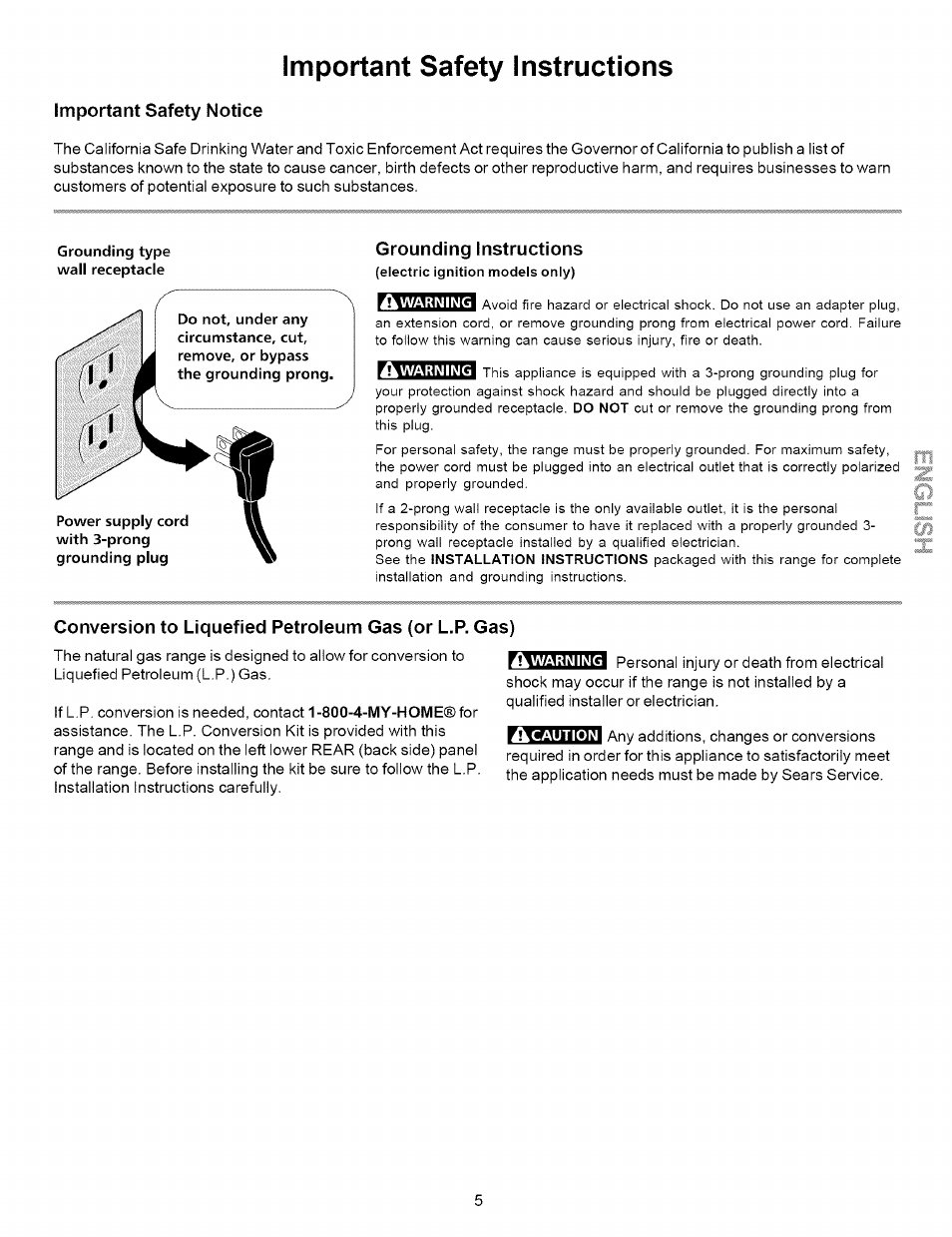 Important safety notice, Grounding instructions, Warning | Important safety instructions | Kenmore 790.7872 User Manual | Page 5 / 24