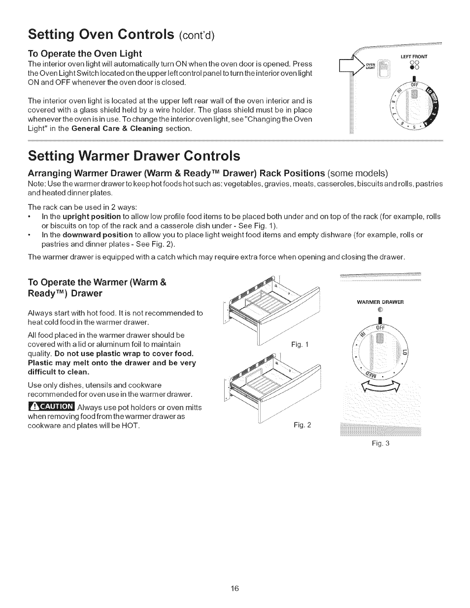 Setting oven controls, Setting warmer drawer controls, Cont’d) | Kenmore 790.9403 User Manual | Page 16 / 26