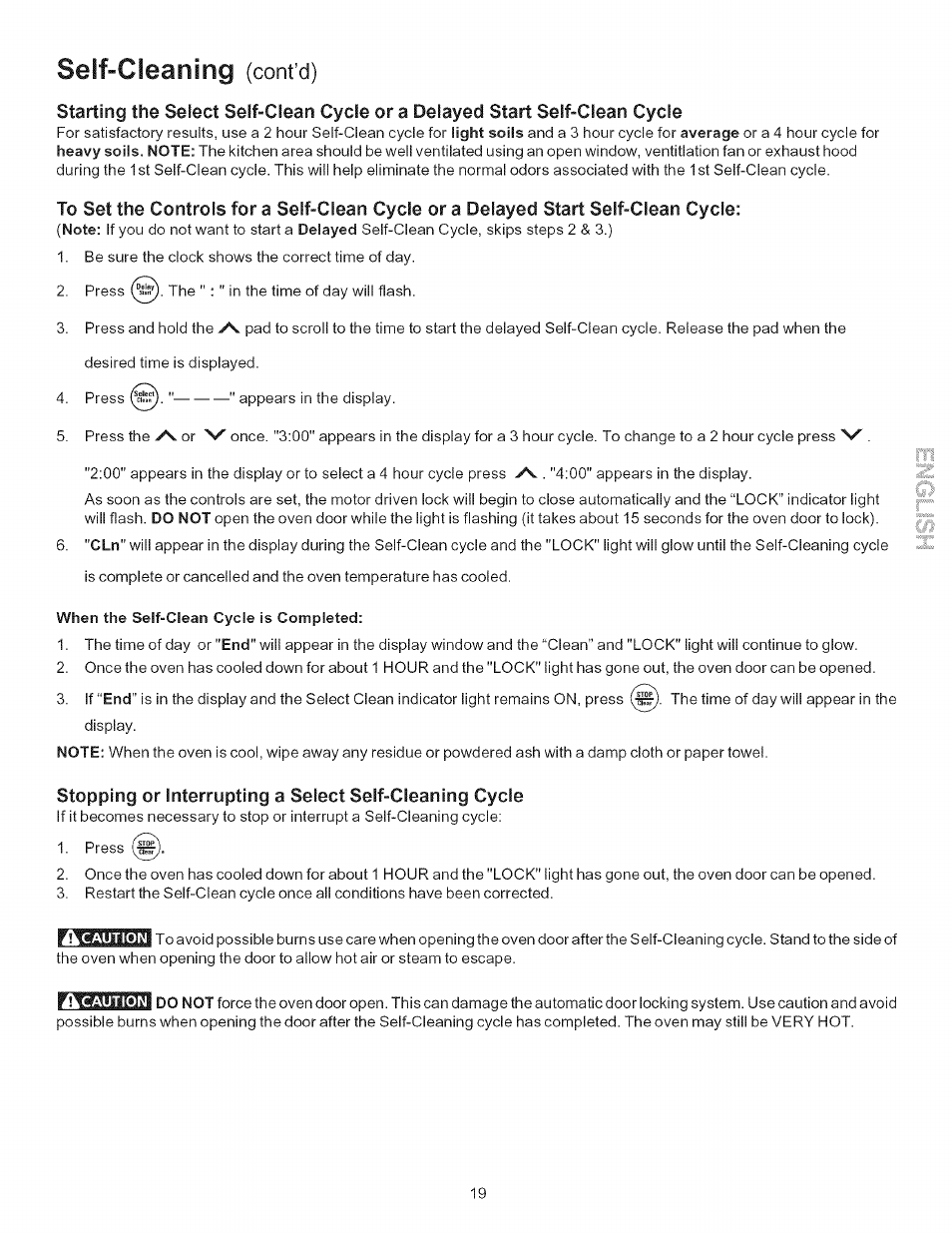 When the self-clean cycle is completed, Self-cleaning, Cont’d) | Kenmore 790.9403 User Manual | Page 19 / 26