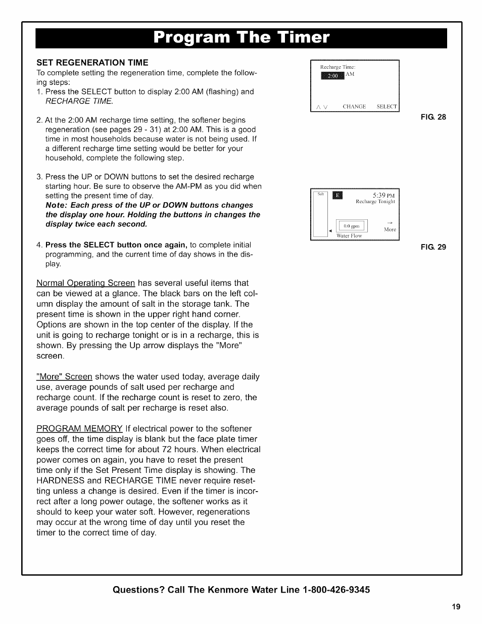 Program the timer, Set regeneration time | Kenmore INTELLISOFT 420 SERIES 625.38426 User Manual | Page 19 / 52