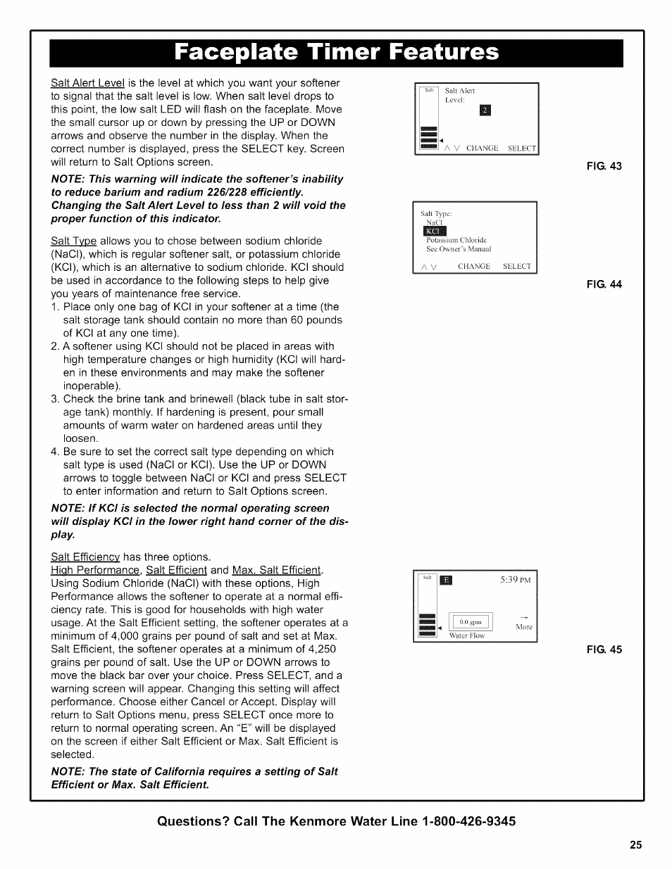 Fig. 44, Fig. 45, Faceplate timer features | Kenmore INTELLISOFT 420 SERIES 625.38426 User Manual | Page 25 / 52