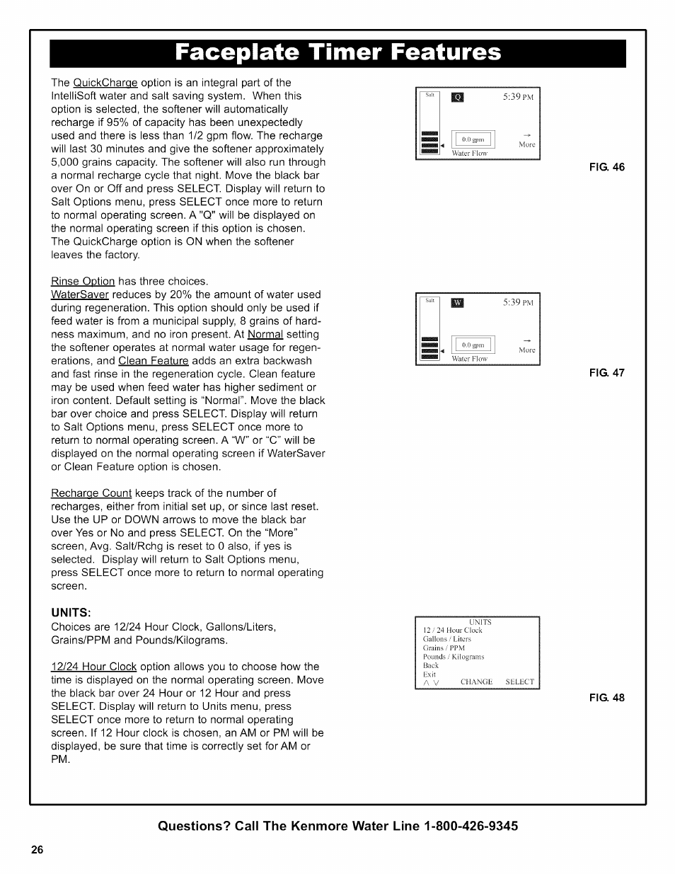 Units, Fig. 48, Faceplate timer features | Kenmore INTELLISOFT 420 SERIES 625.38426 User Manual | Page 26 / 52